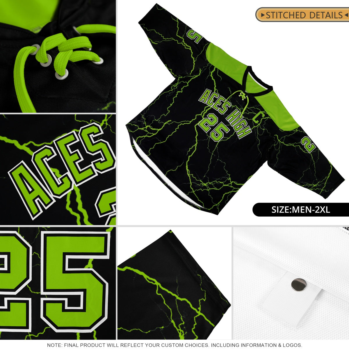 Custom Cream Black Old Gold Star Series Personalization Lace-Up Neck Hockey Jersey| KXKSHOP