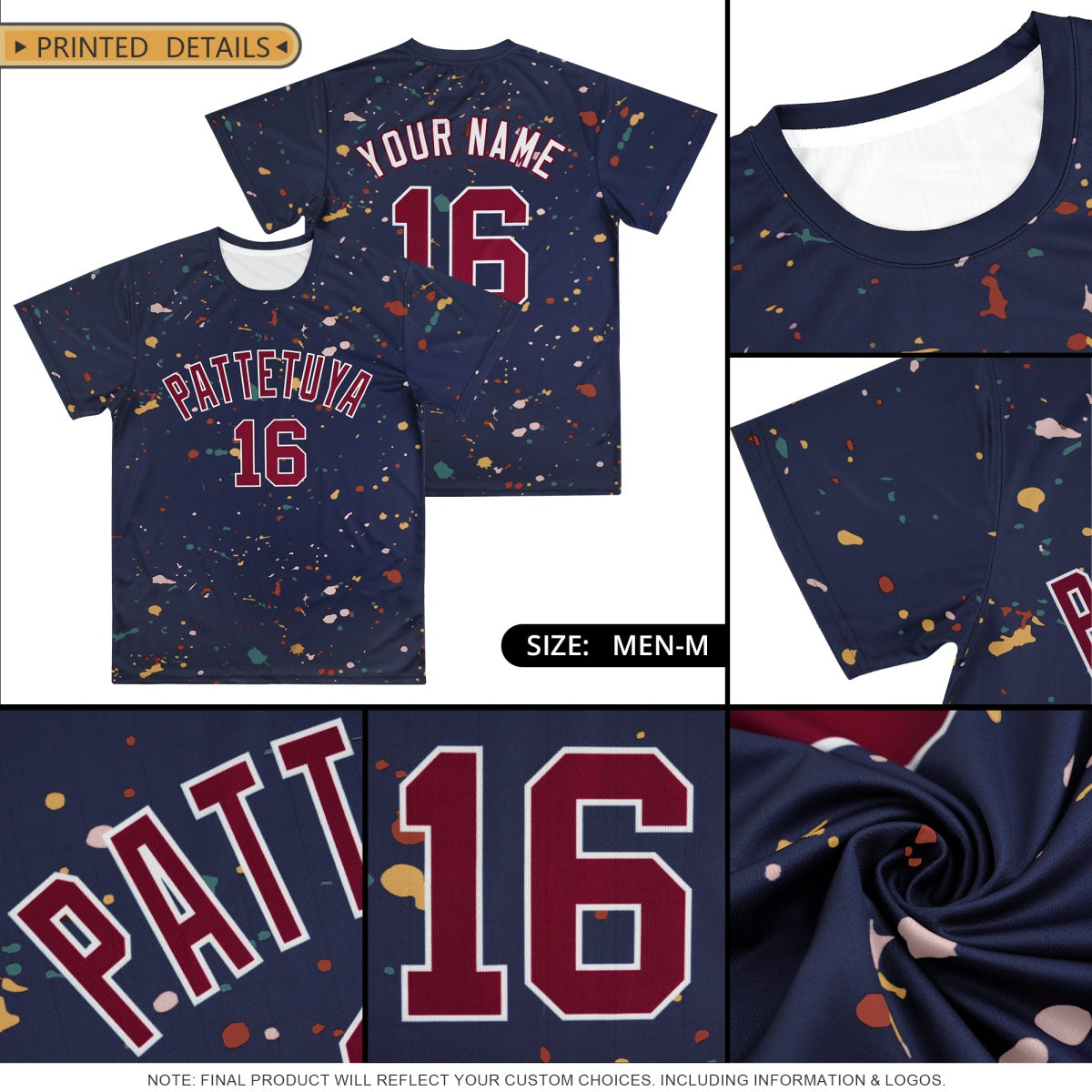 Custom Navy Crimson White Spray Painting Graffiti Pattern Personalization T-shirt| KXKSHOP