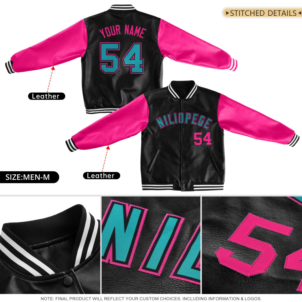 Custom Black Royal Blue Red Raglan Sleeves Full-Snap Varsity Faux Leather Letterman Jacket| KXKSHOP