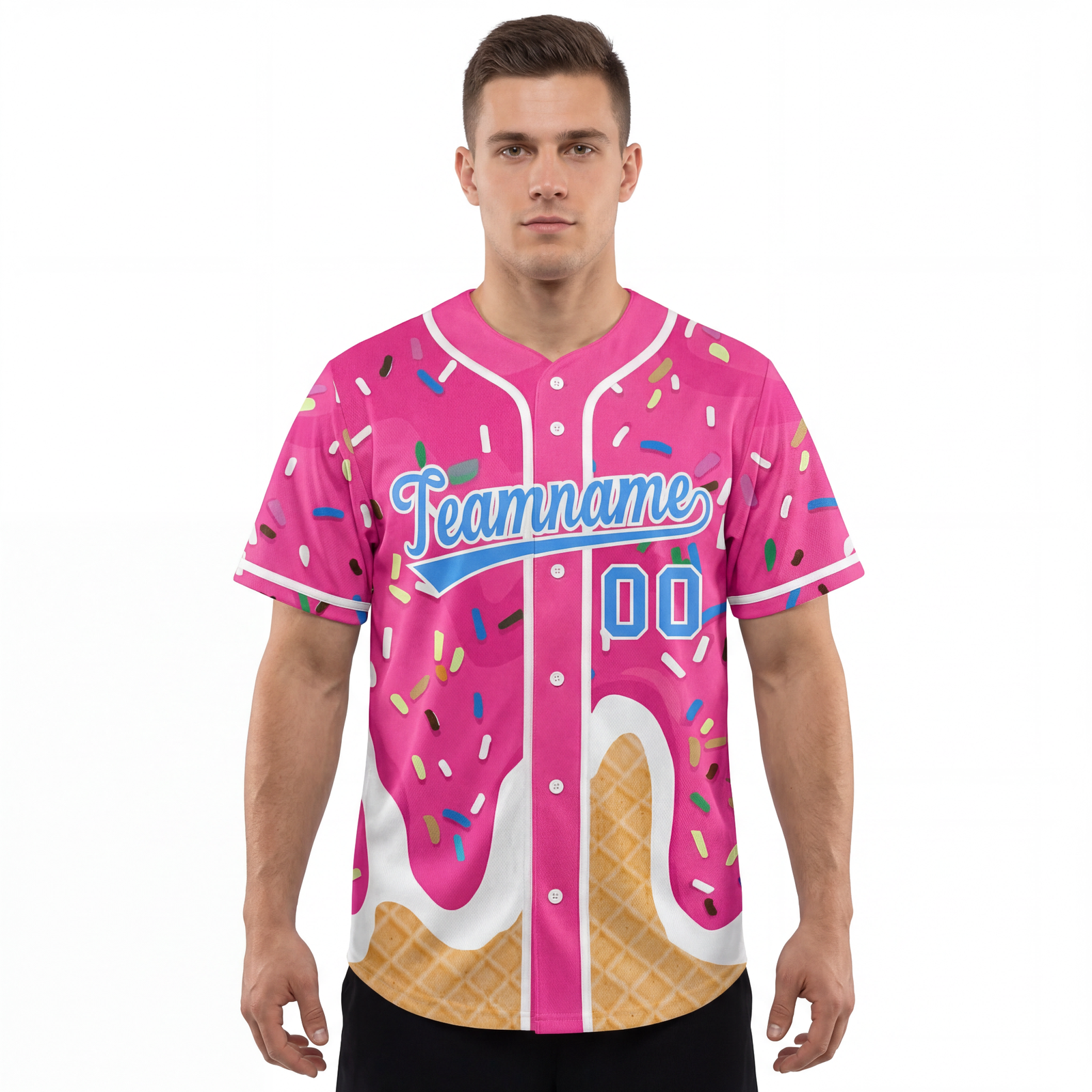 Custom Pink Ice Cream Cone Graffiti Pattern Fashion Authentic Baseball Jersey For Men | KXKSHOP