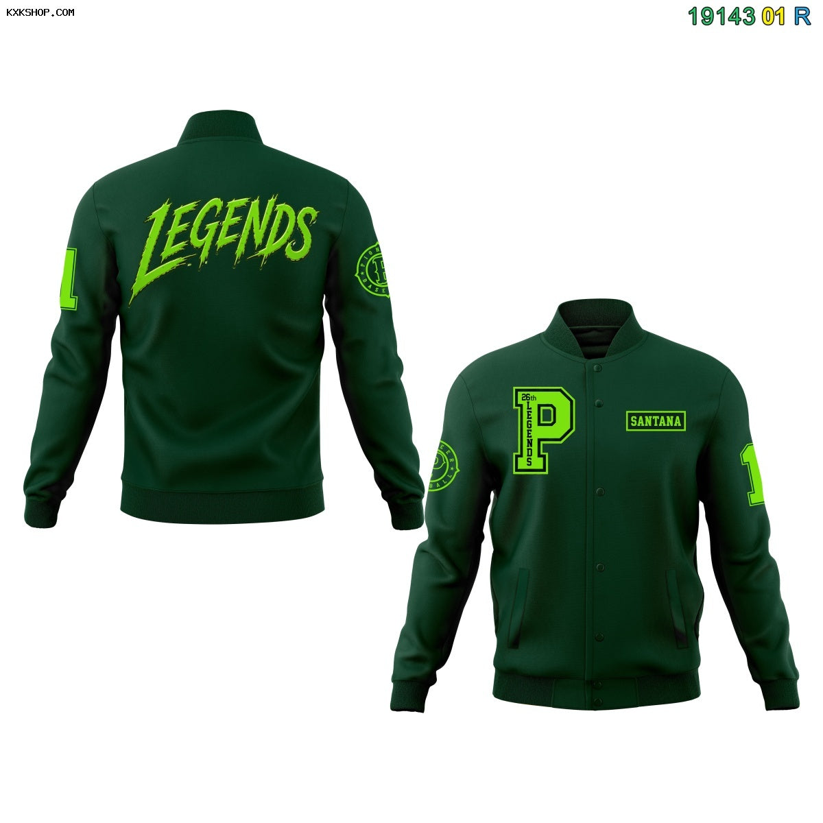 Custom Green Full-Snap Varsity Personalized Letterman Baseball Coats Jacket