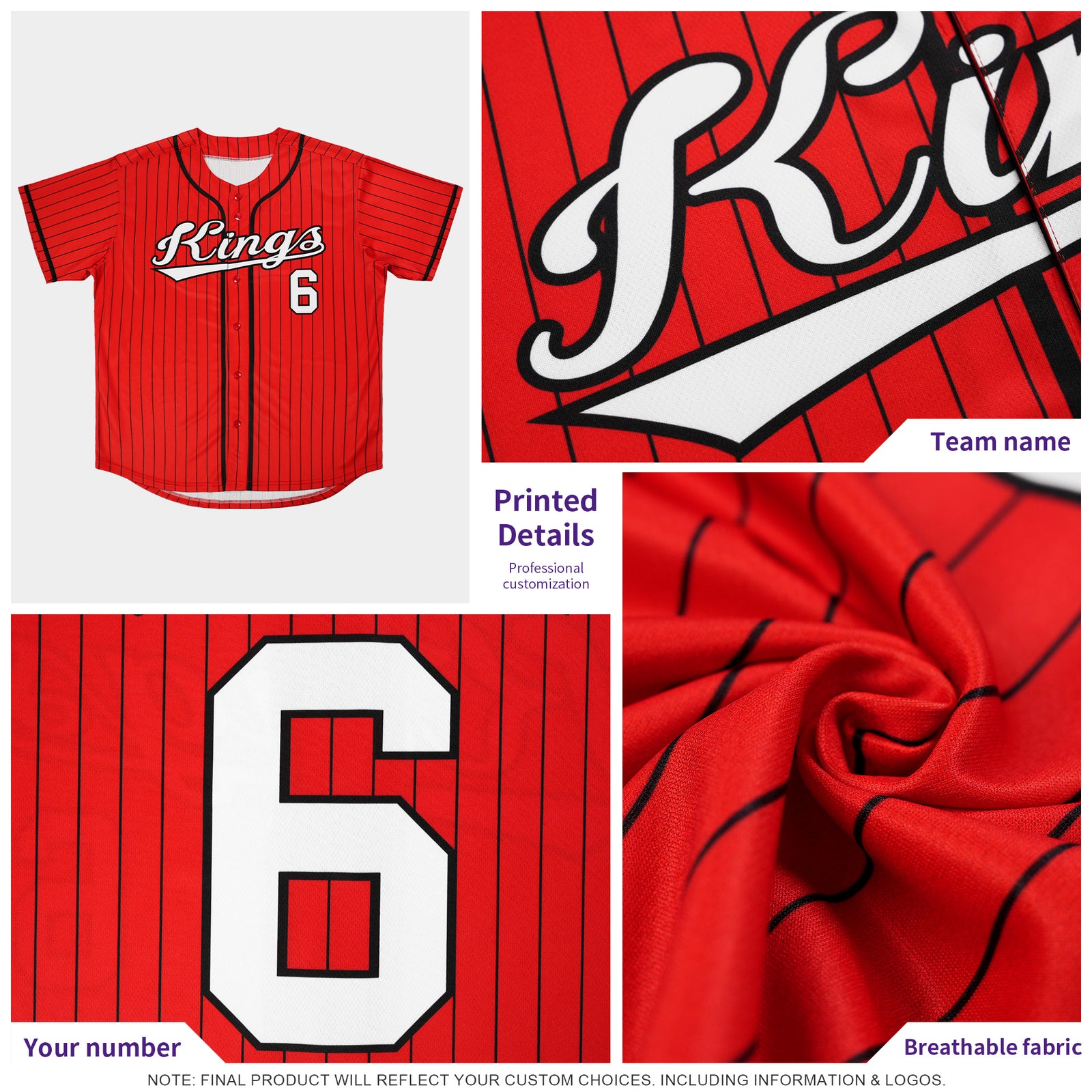 Custom Red Black Stripe Fashion Design Full Button Authentic Baseball Jersey