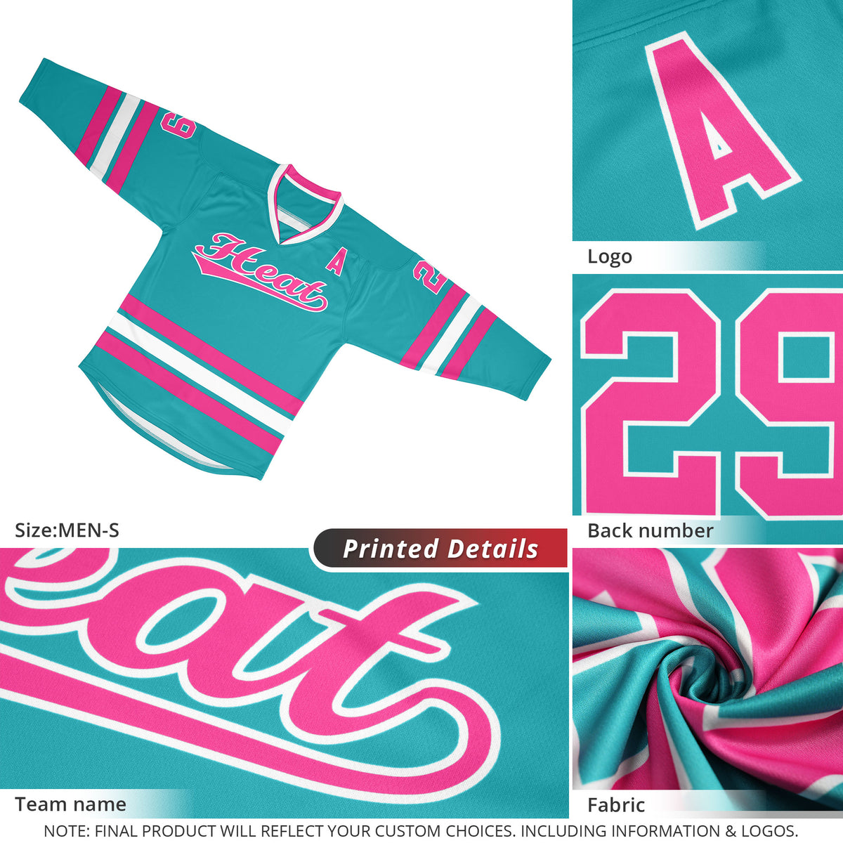 Custom Aqua Pink-White Classic Style Hockey Jersey