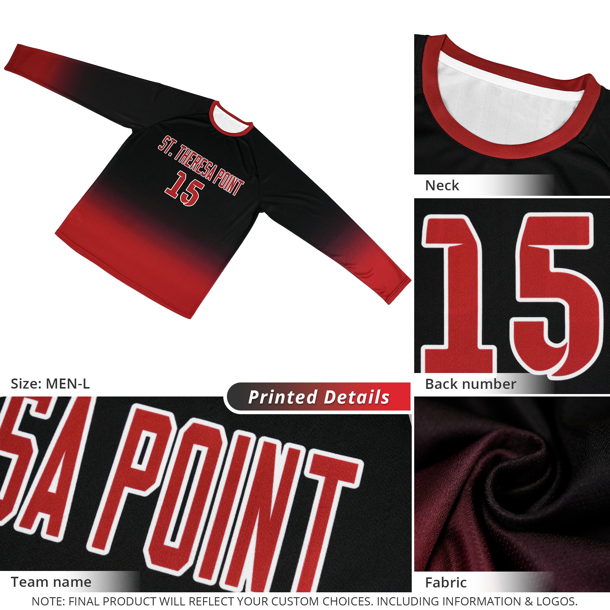 Custom Black-Red Gradient Fashion Design Long Sleeve Performance T-Shirt