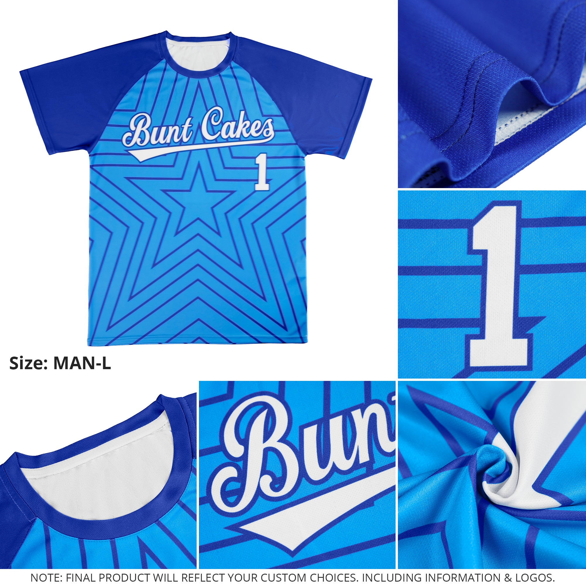 Custom Powder Blue Royal Personalized Star Pattern Raglan Sleeves Performance T-Shirt