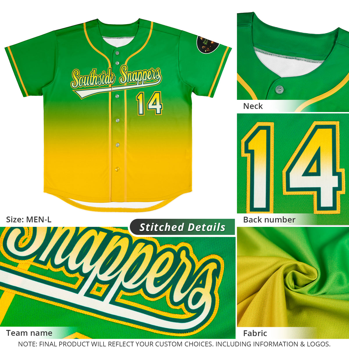 Custom Neon Green Gold Gradient Fashion Authentic Baseball Jersey