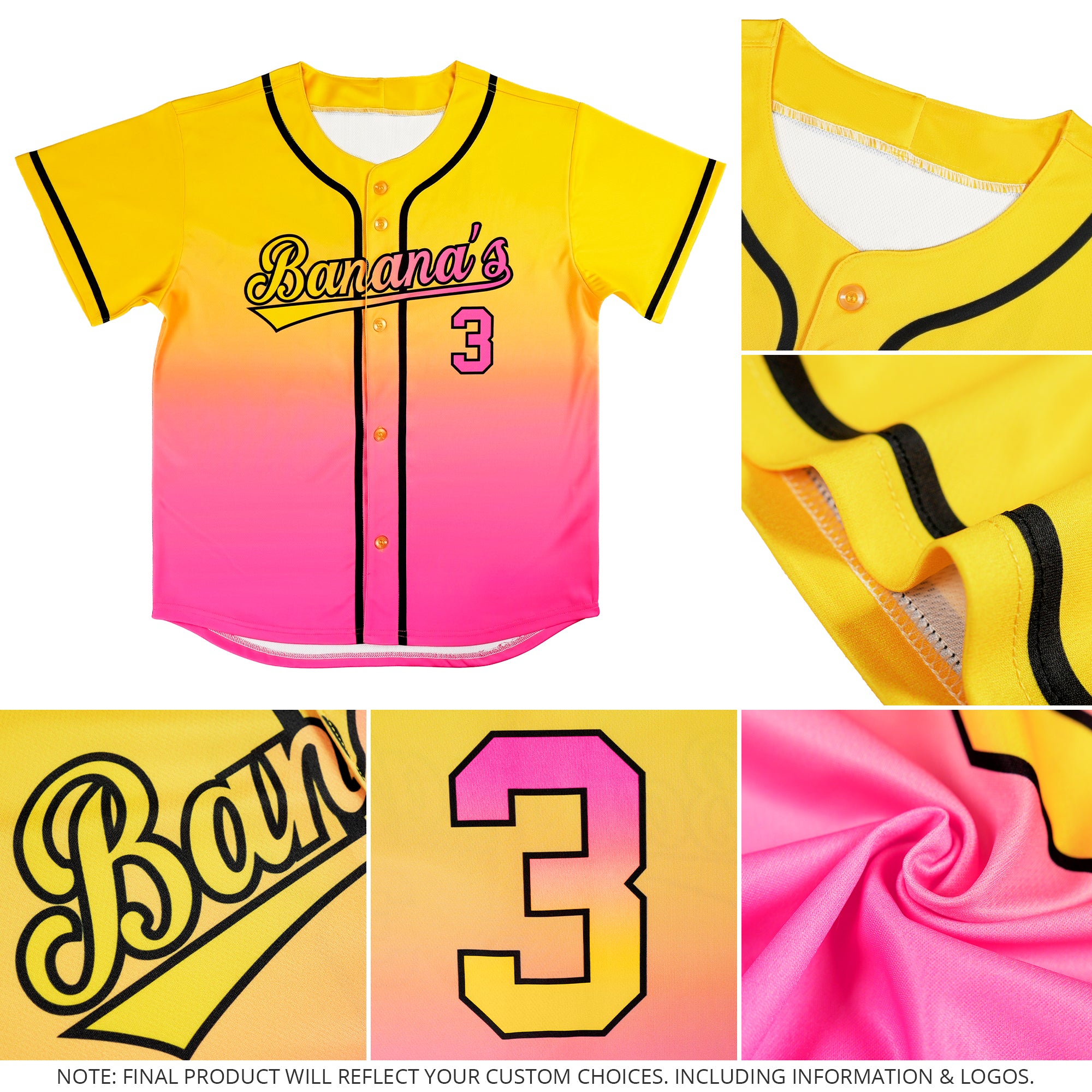 Custom Gold Pink Gradient Fashion Authentic Baseball Jersey