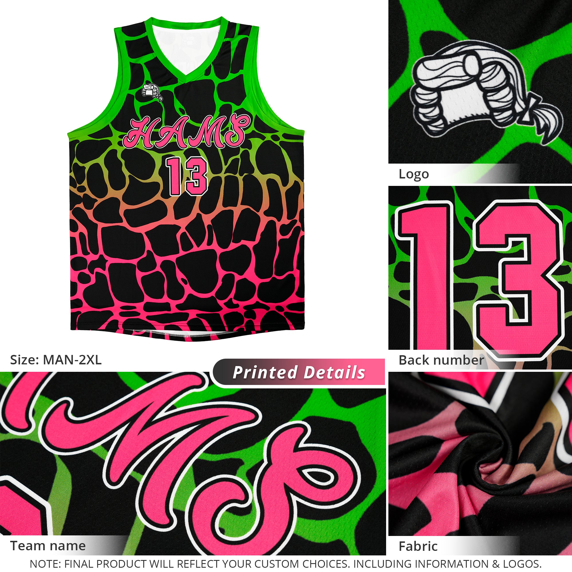 Custom Black Green-Pink Spotted Graffiti Pattern Sports Uniform Basketball Jersey