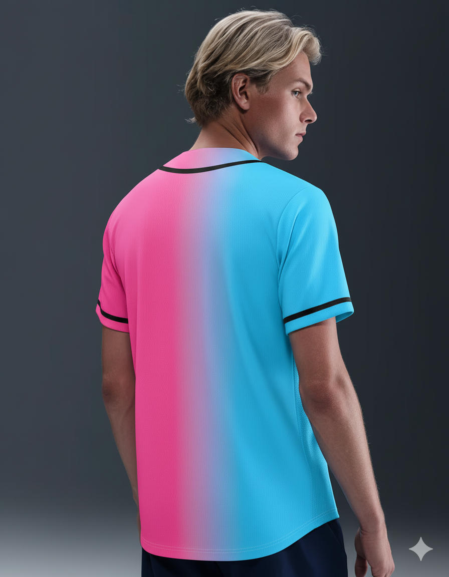 Pink Blue-Black Gradient Fashion Baseball Jersey For Men