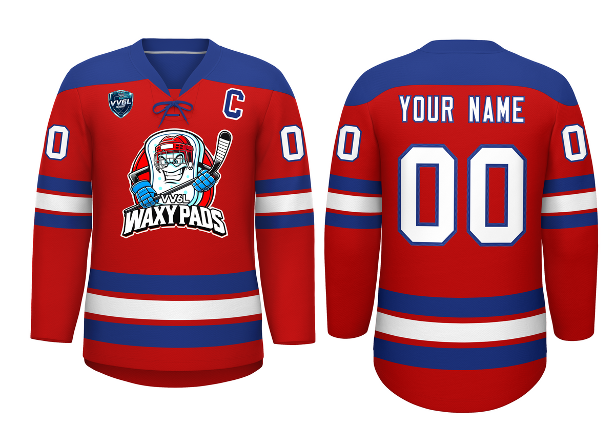 VV6L Custom Waxy Pads Red Blue Hockey Jersey