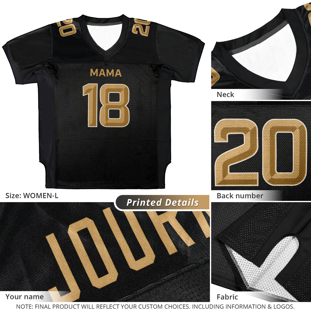 Custom Black Classic Style Mesh Authentic Football Jersey