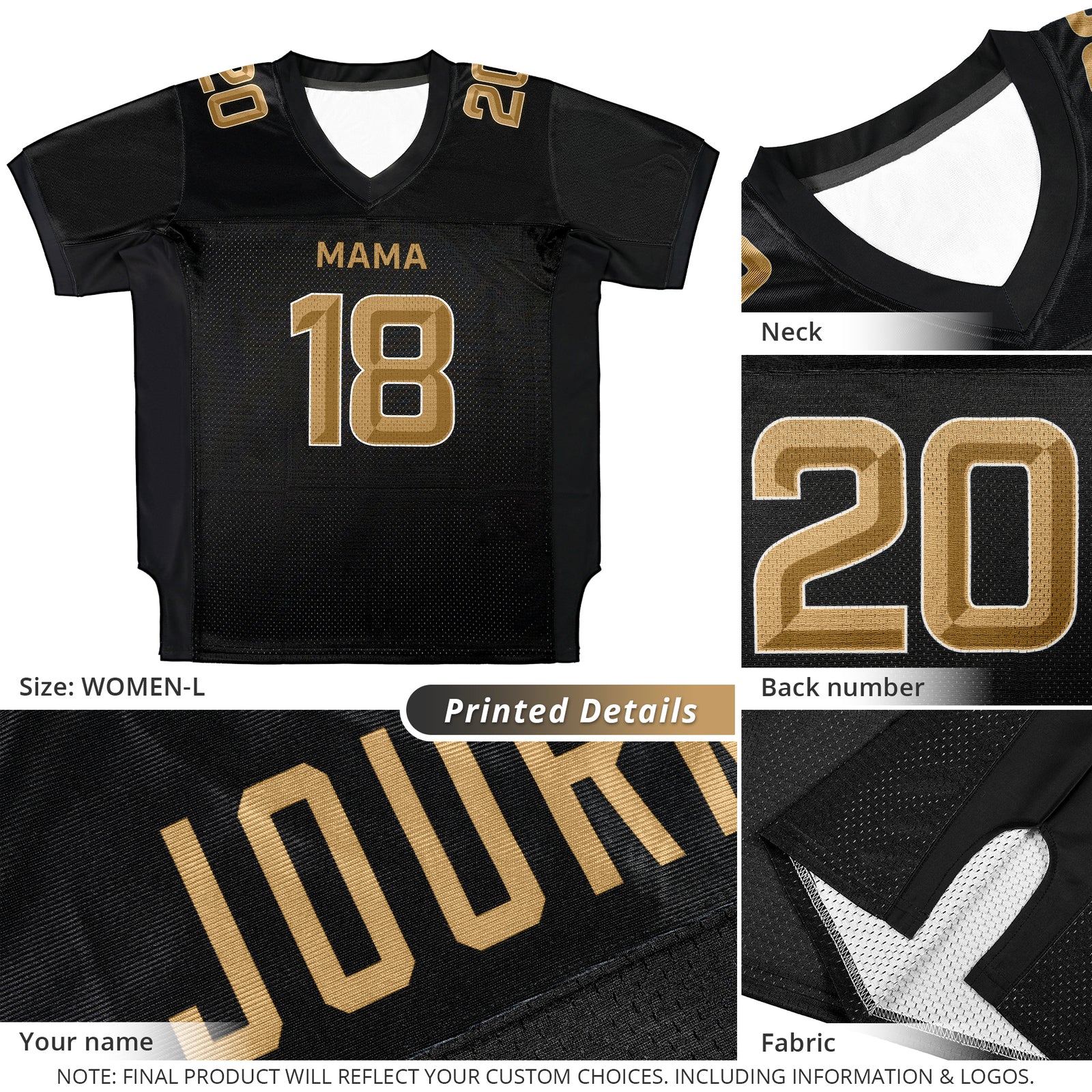 Custom Black Classic Style Mesh Authentic Football Jersey