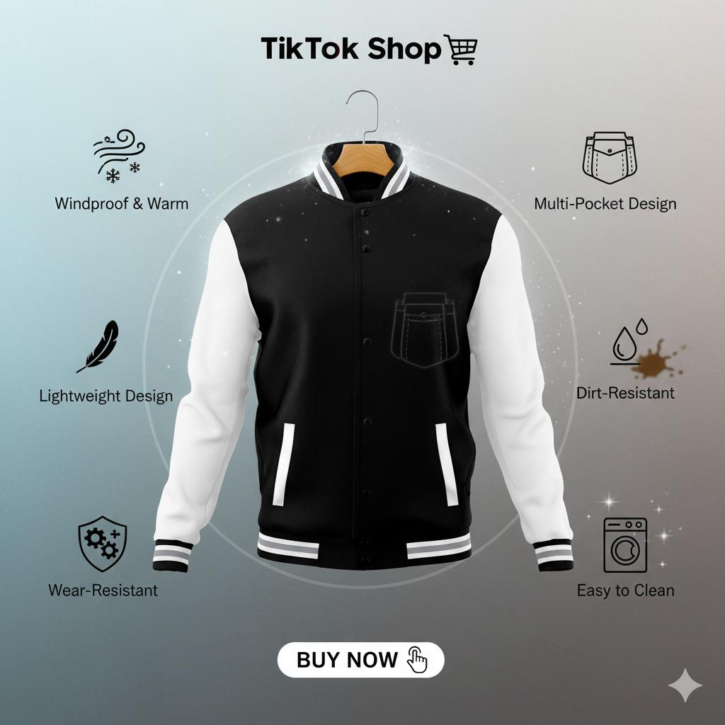 Black White Raglan Sleeves Varsity Full-Snap Letterman Jacket For Men