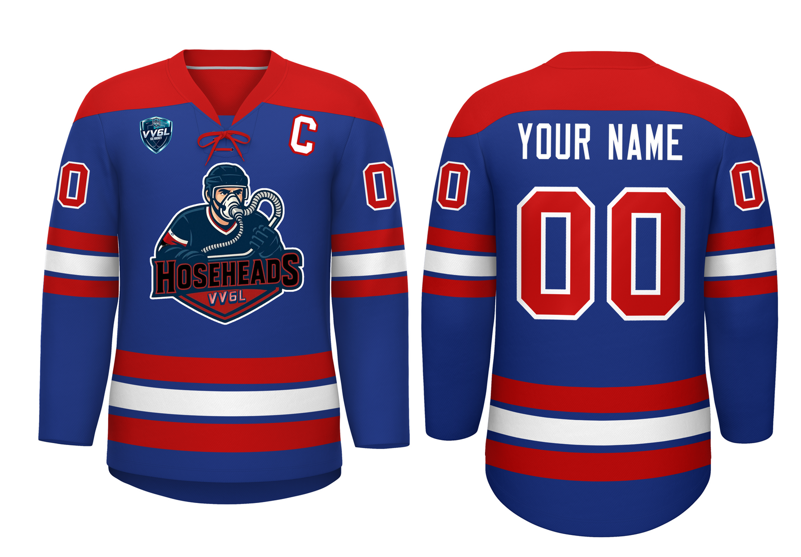 VV6L Custom Hoseheads Blue Red Hockey Jersey