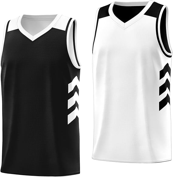Black White Reversible Tops Basketball Jersey For Men