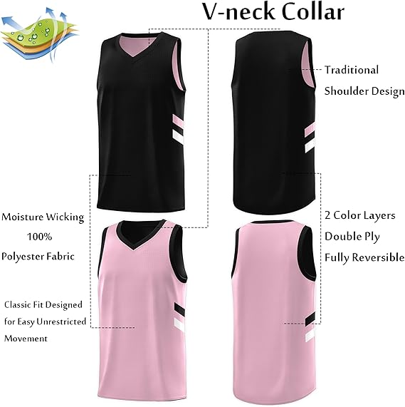 Pink Black Double Side Tops Basketball Jersey For Men