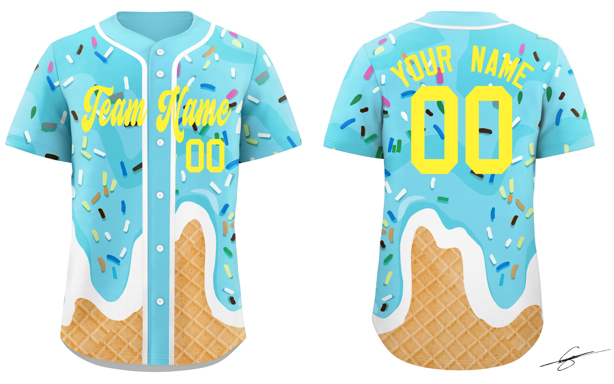 Custom Blue Ice Cream Cone Graffiti Pattern Fashion Authentic Baseball Jersey From Evan Neufang