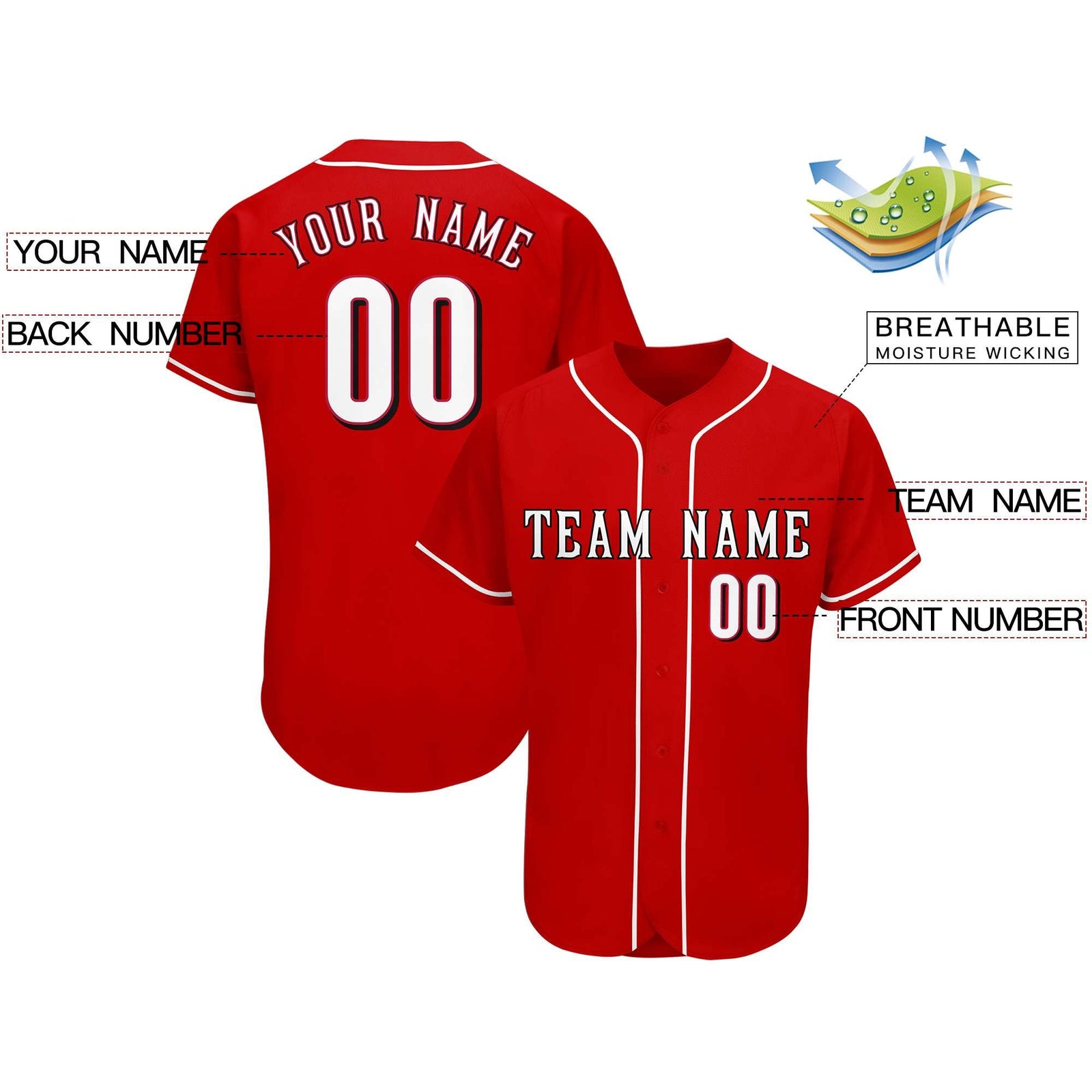 Custom Red Team Classic Style Authentic Baseball Jersey