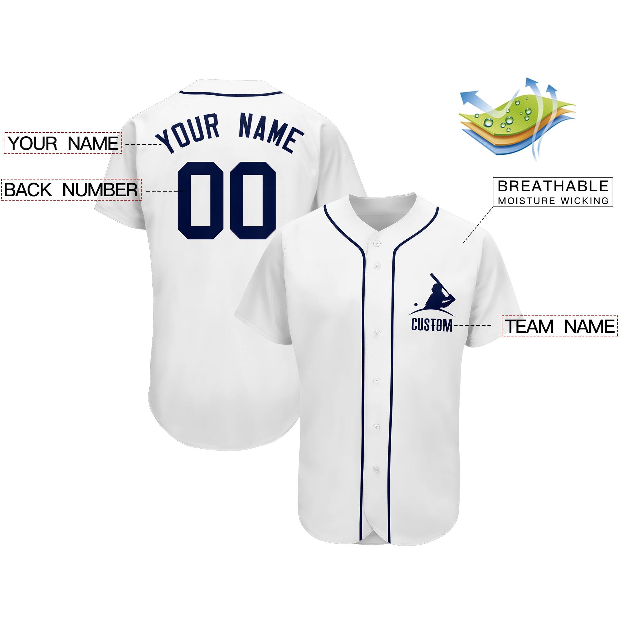Custom White Team Classic Authentic Baseball Jersey