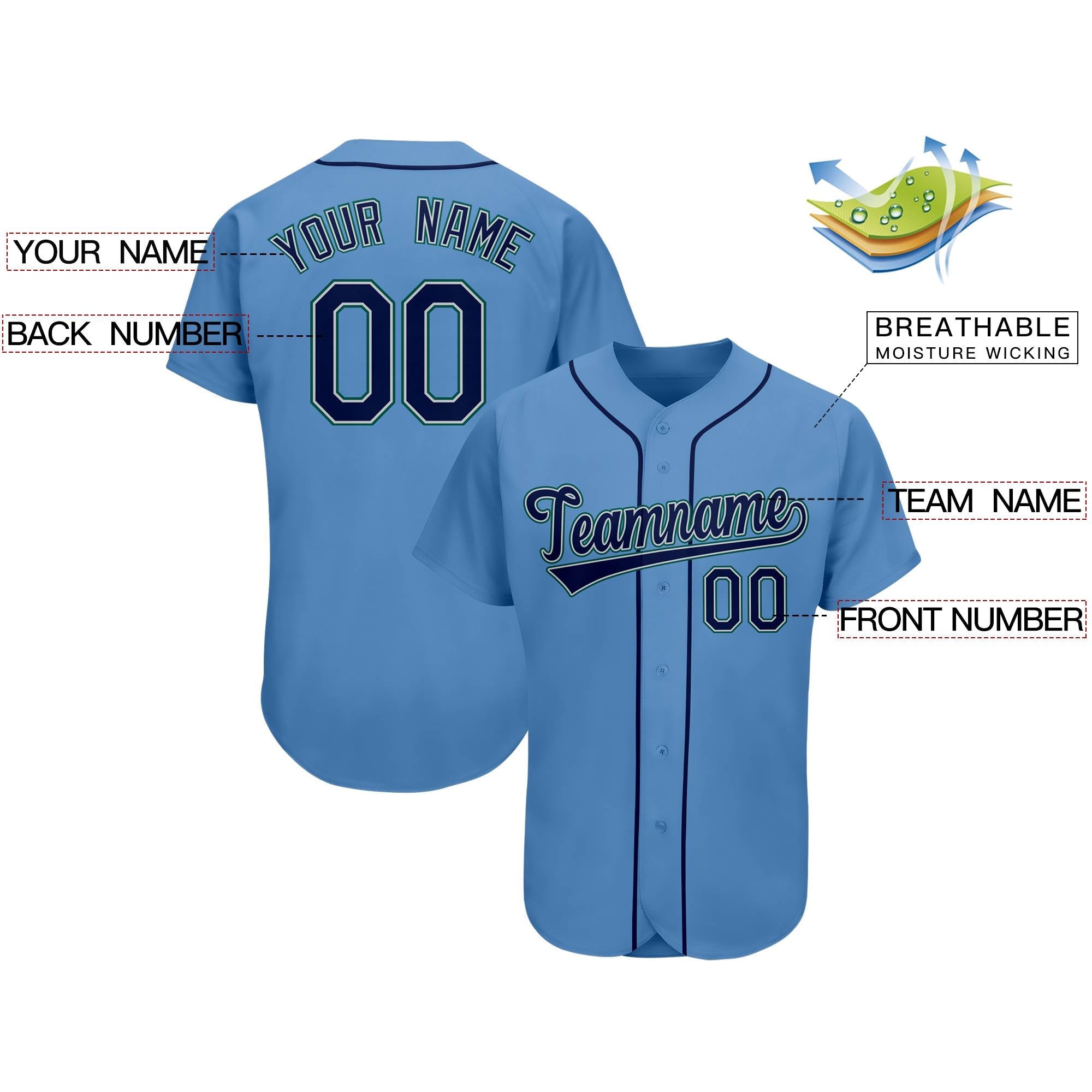Custom Powder Blue Team Classic Authentic Baseball Jersey