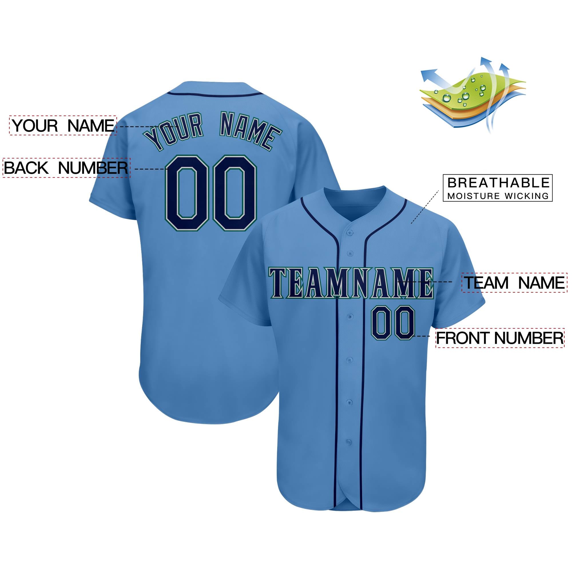 Custom Powder Blue Team Classic Authentic Baseball Jersey