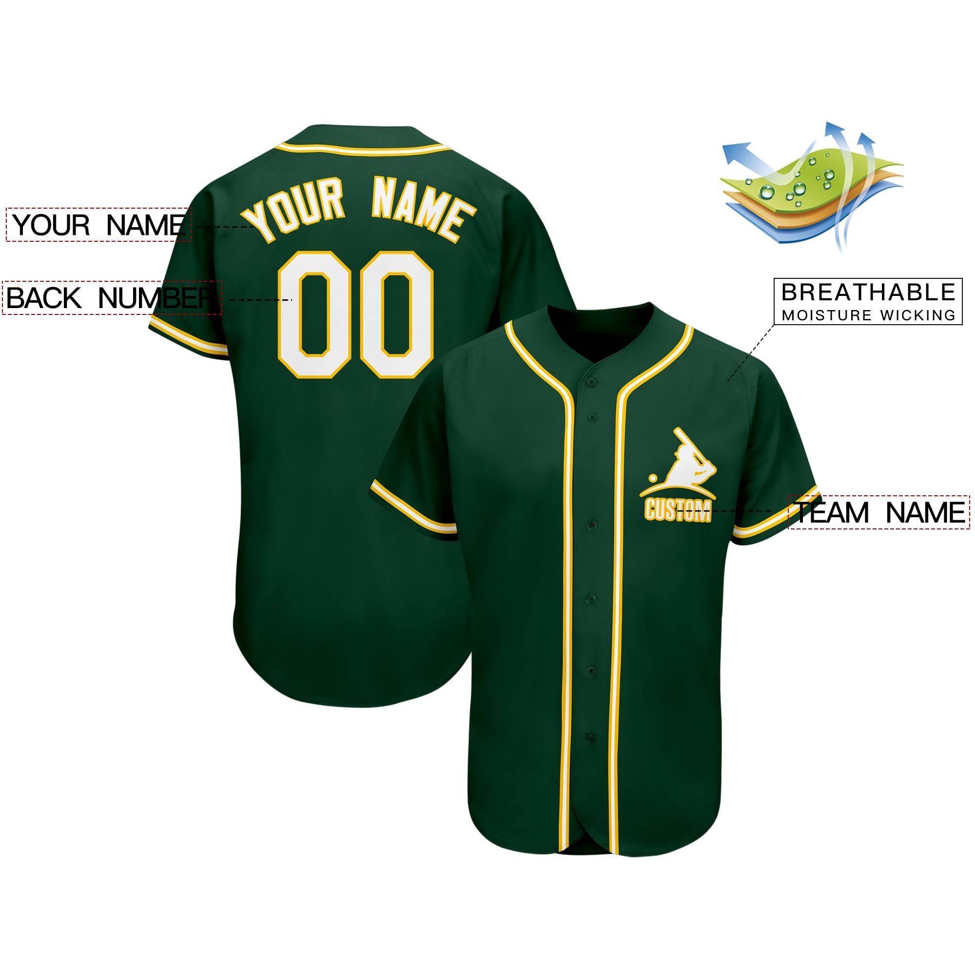 Custom Green Team Classic Authentic Baseball Jersey