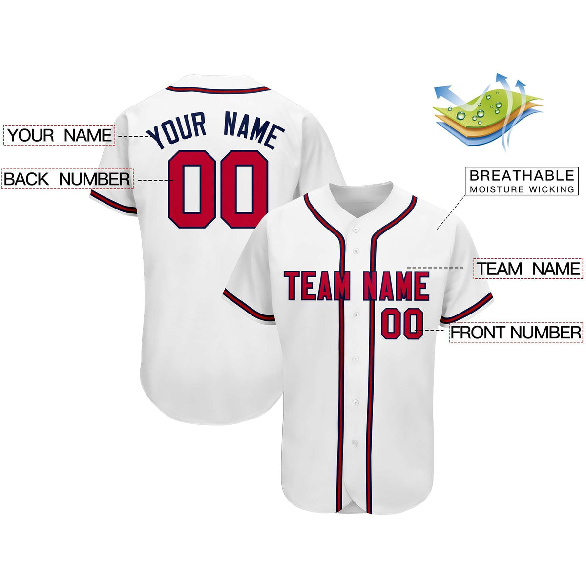 Custom White Team Classic Style Authentic Baseball Jersey