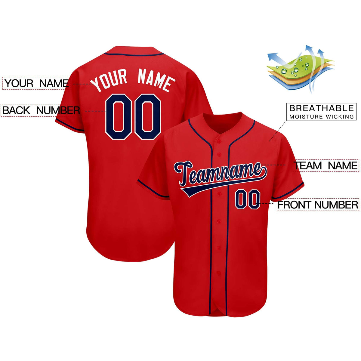 Custom Red Team Classic Style Authentic Baseball Jersey