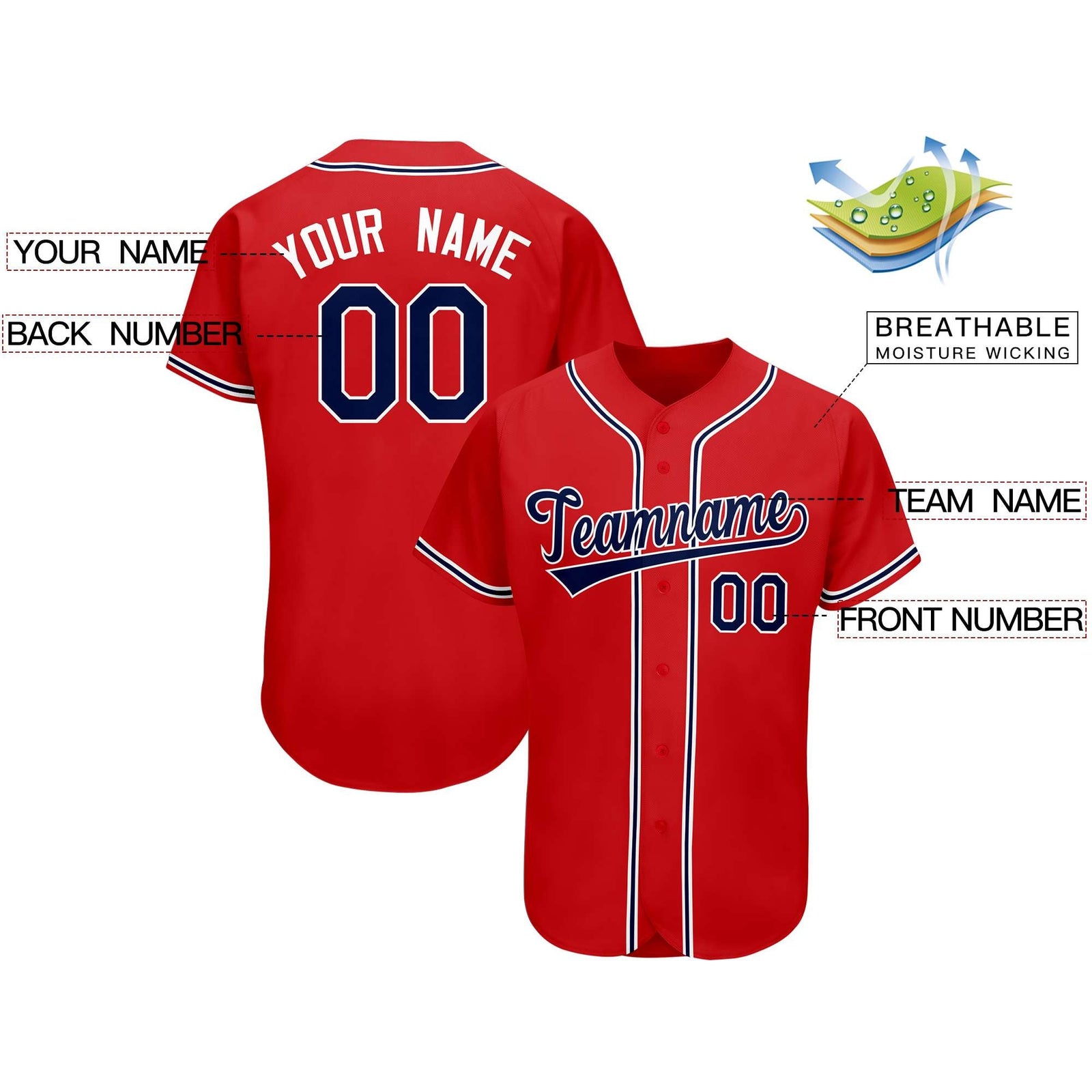 Custom Red Team Classic Style Authentic Baseball Jersey