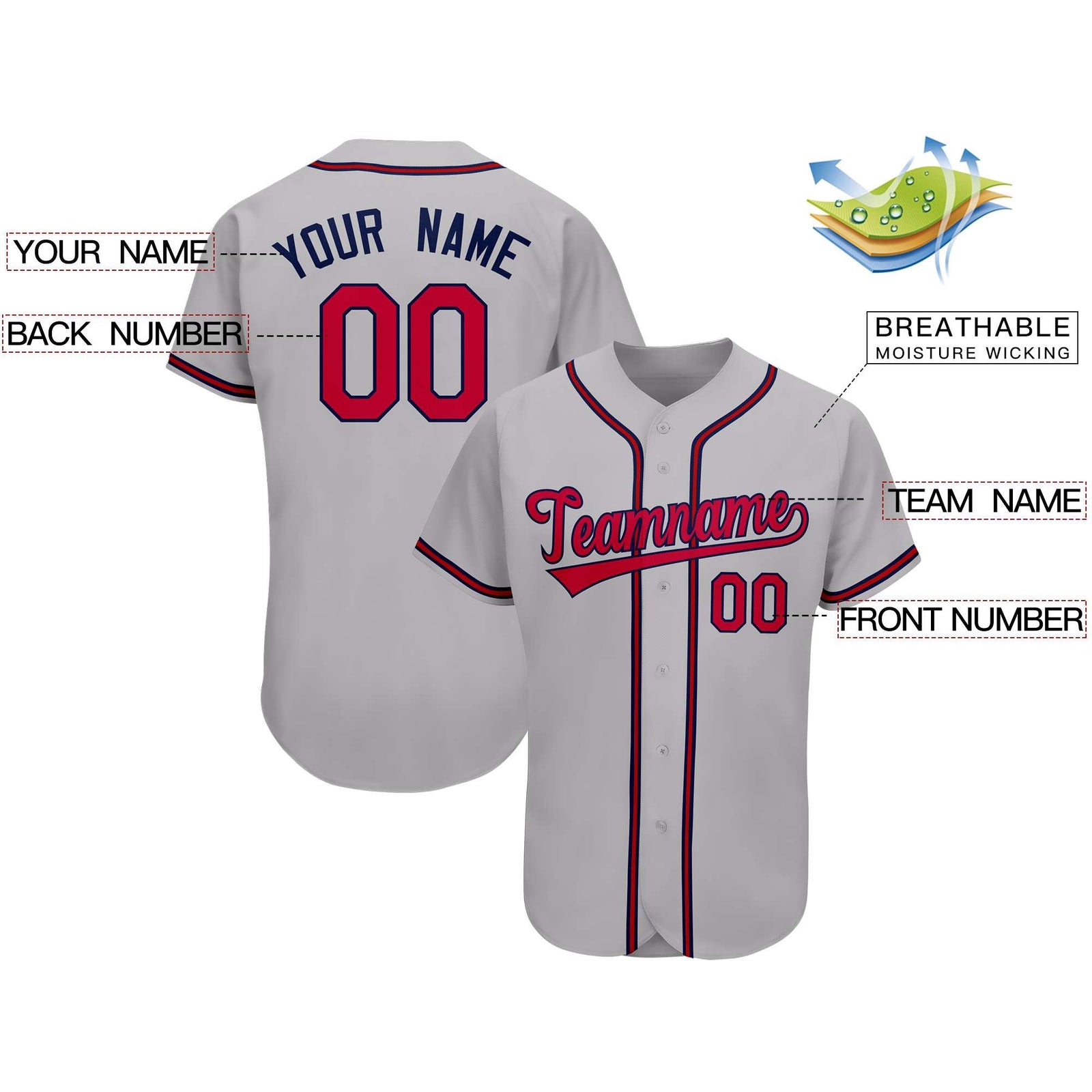 Custom Gray Team Classic Style Authentic Baseball Jersey