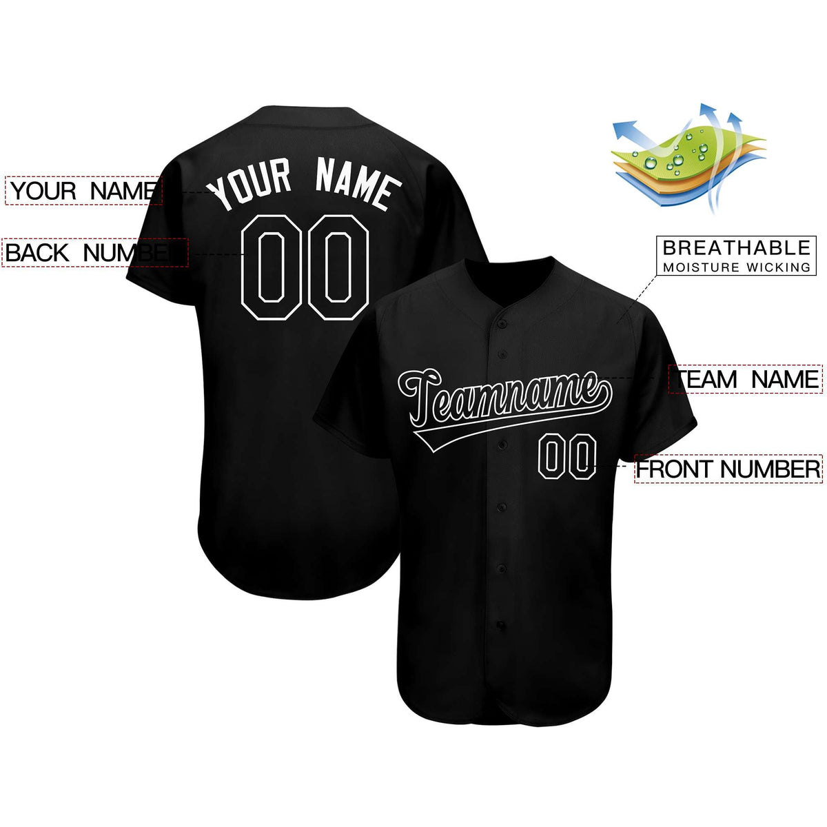 Custom Black Team Classic Style Authentic Baseball Jersey