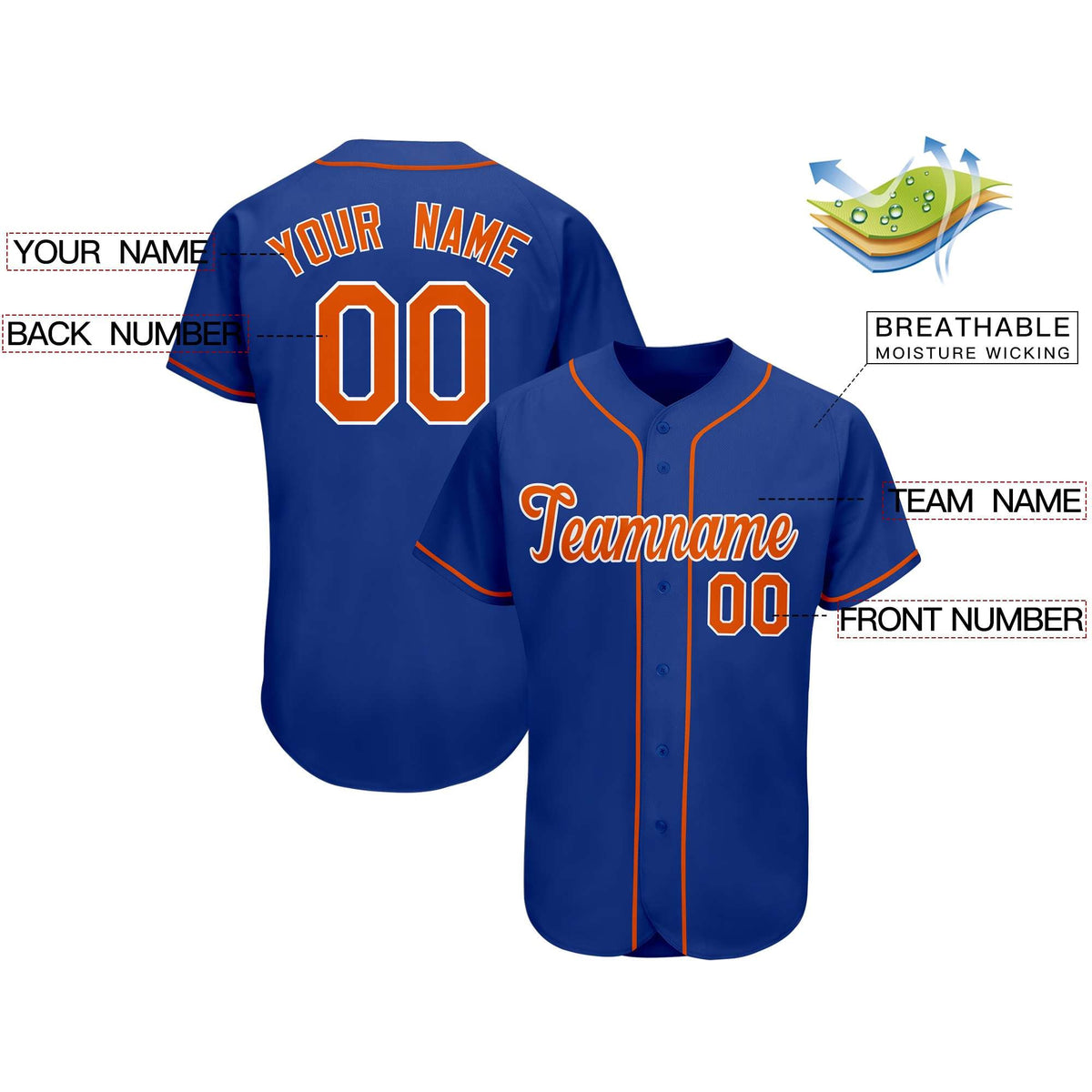 Custom Royal Team Classic Style Authentic Baseball Jersey