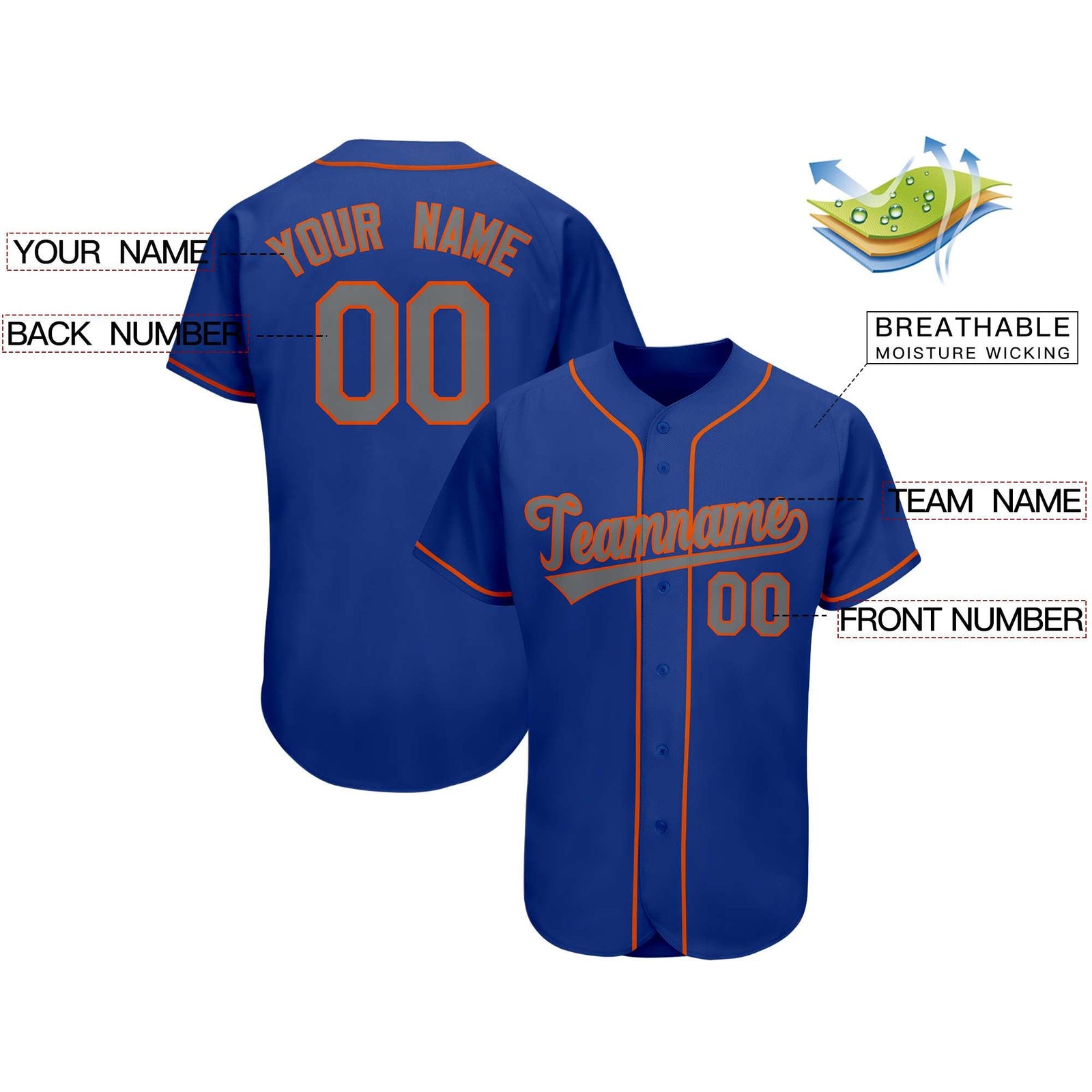 Custom Royal Team Classic Style Authentic Baseball Jersey