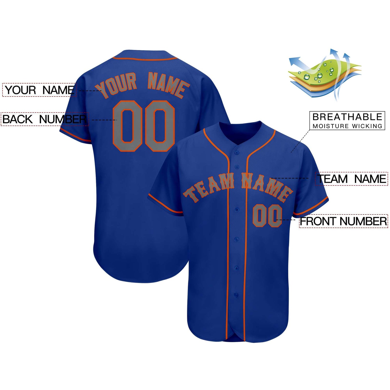 Custom Royal Team Classic Style Authentic Baseball Jersey