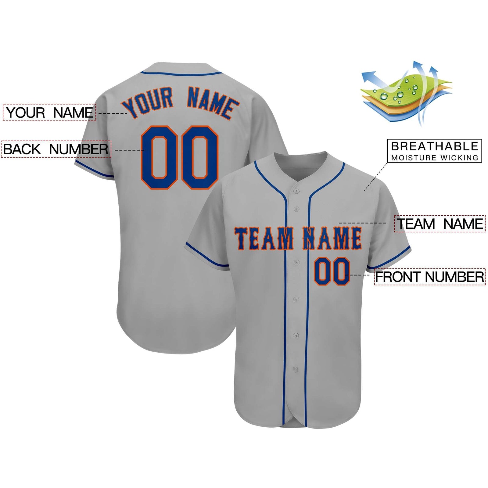 Custom Gray Team Classic Style Authentic Baseball Jersey