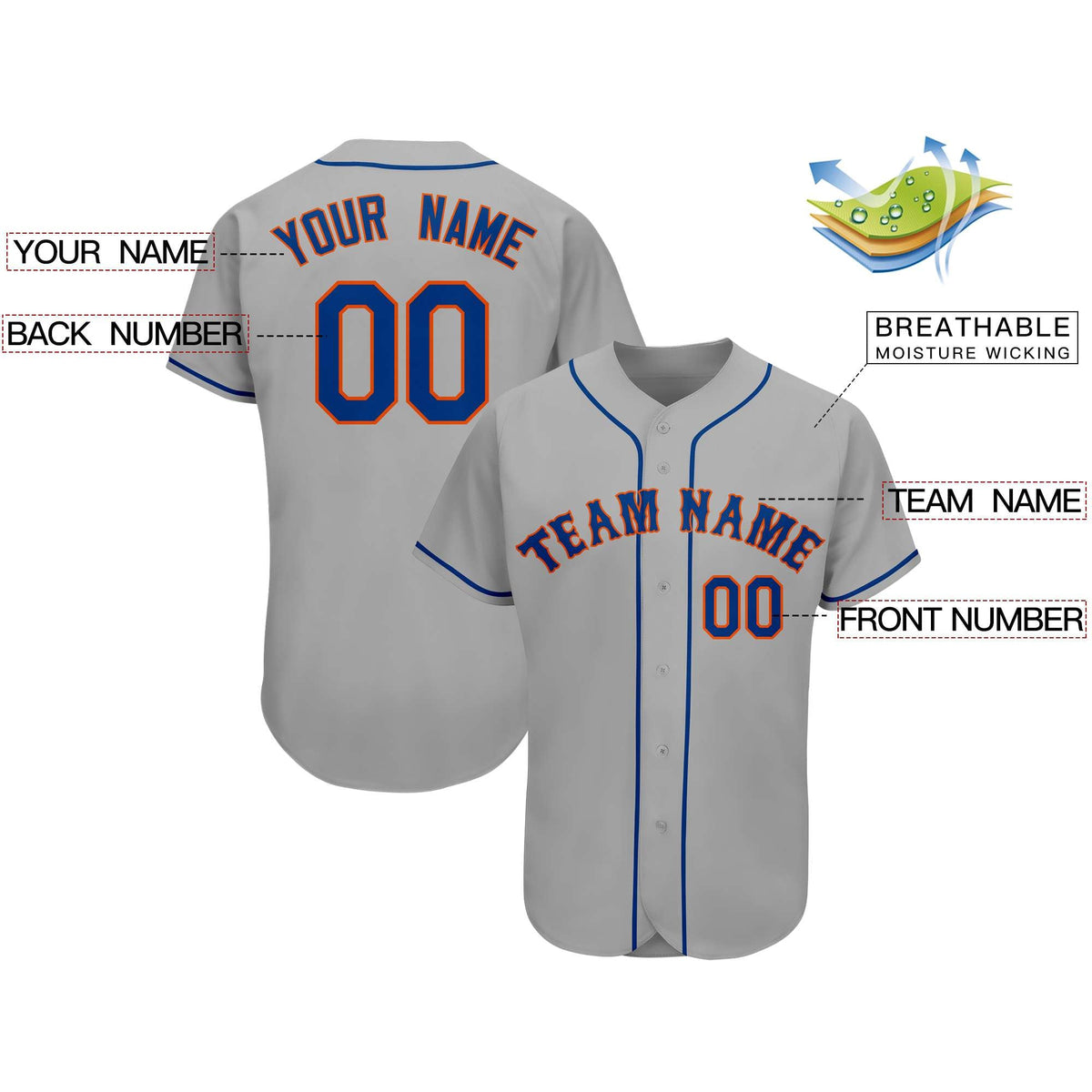 Custom Gray Team Classic Style Authentic Baseball Jersey