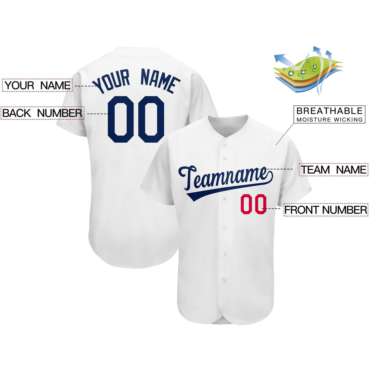 Custom White Team Classic Style Authentic Baseball Jersey