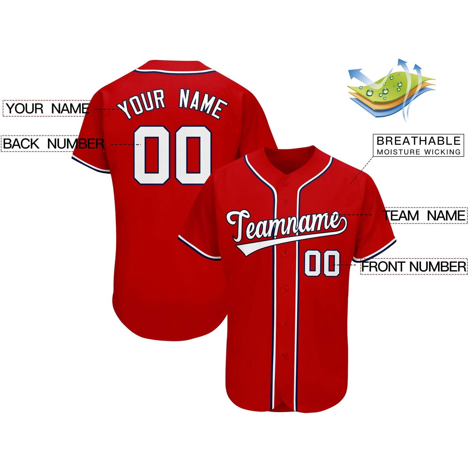 Custom Red Team Classic Style Authentic Baseball Jersey
