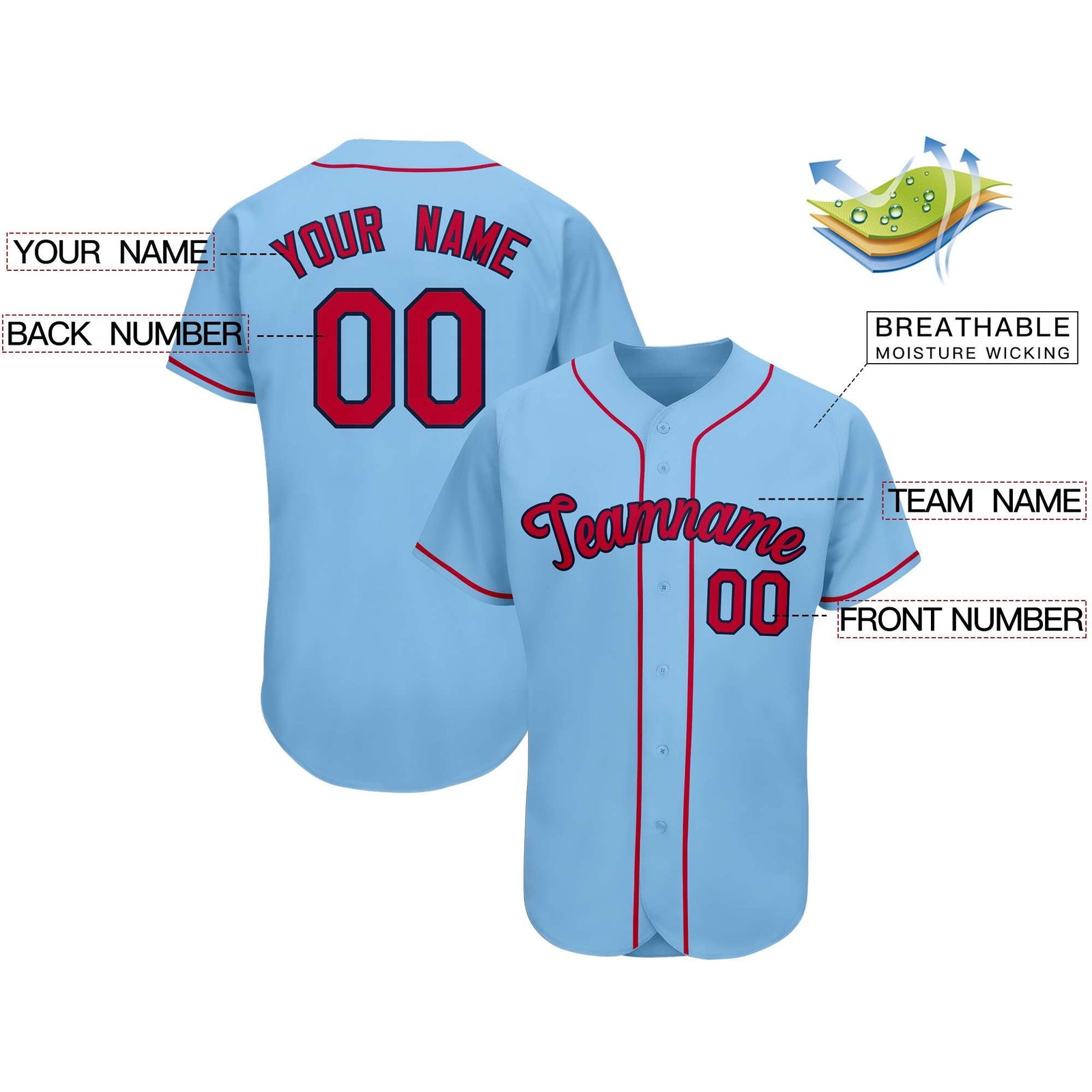 Custom Light Blue Team Classic Style Authentic Baseball Jersey