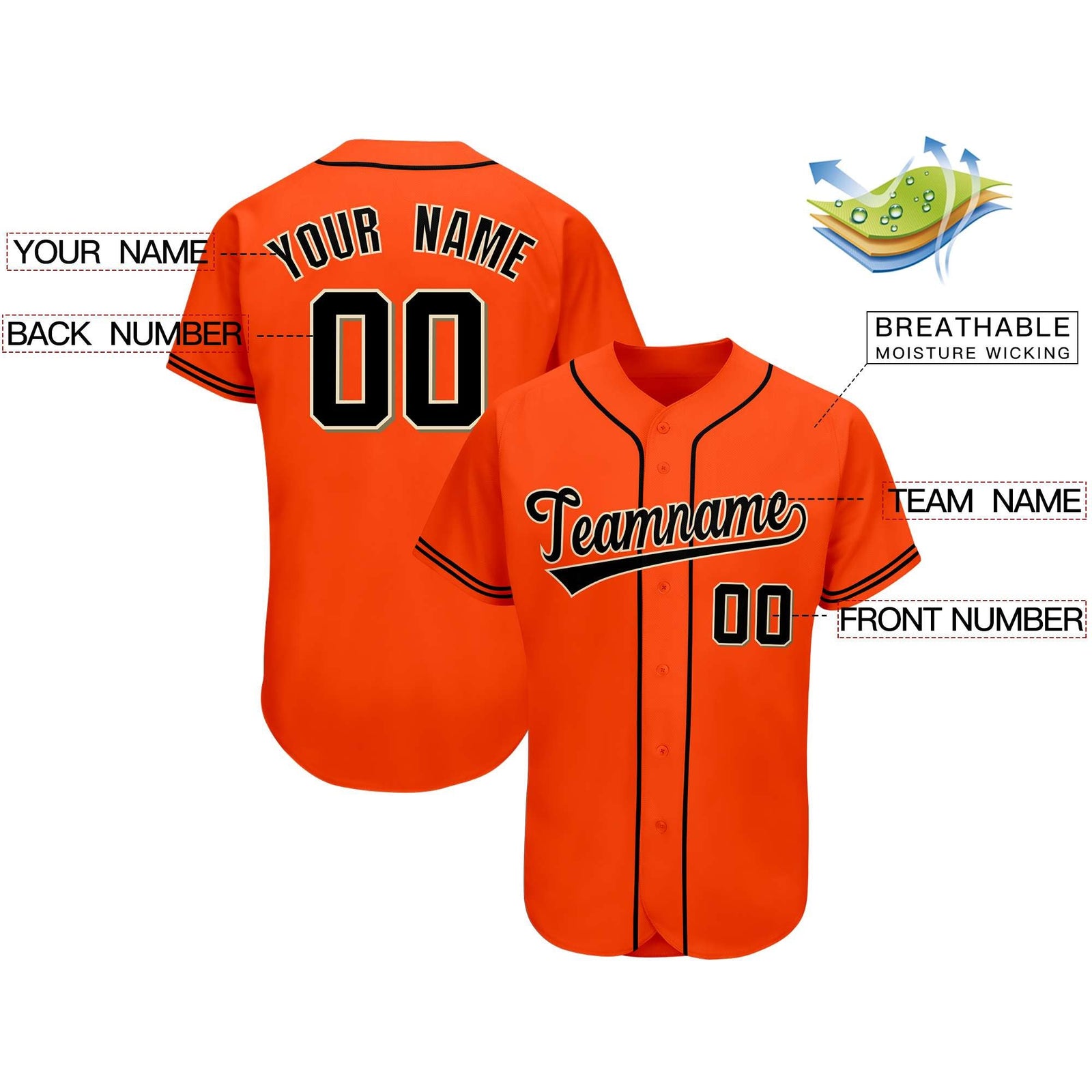 Custom Orange Team Classic Style Authentic Baseball Jersey
