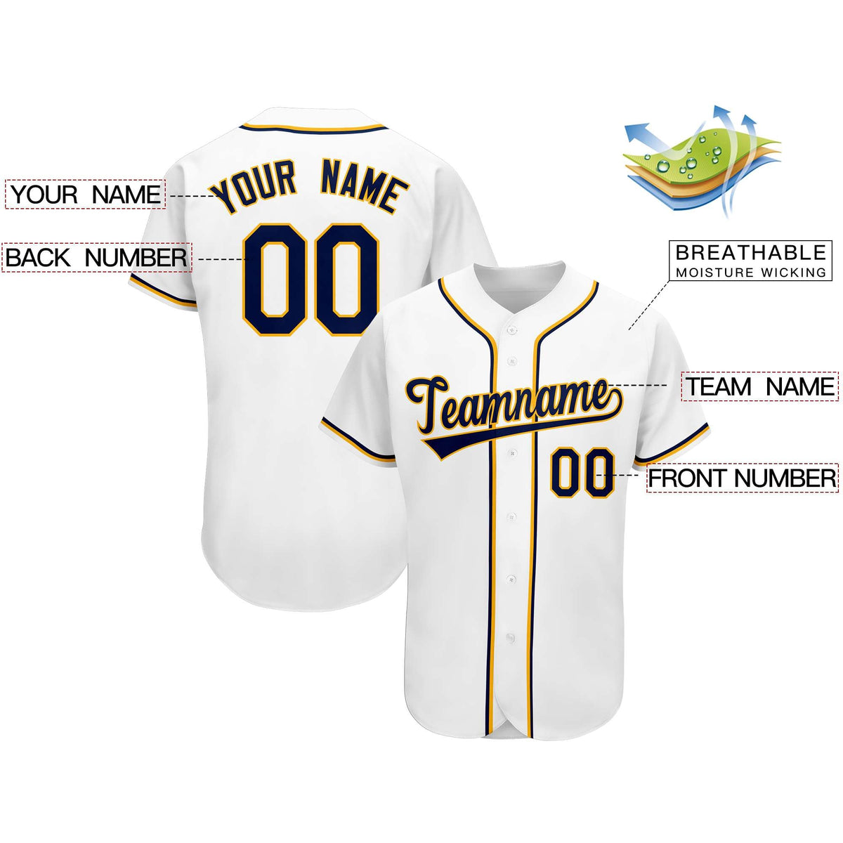Custom White Team Classic Style Authentic Baseball Jersey