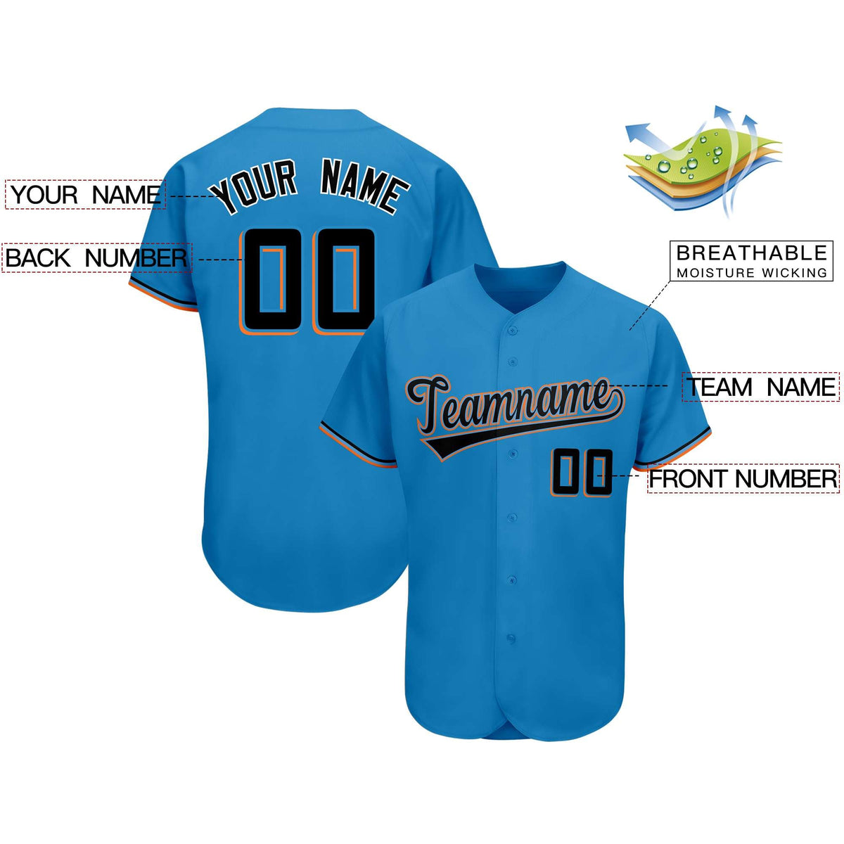 Custom Powder Blue Team Classic Style Authentic Baseball Jersey