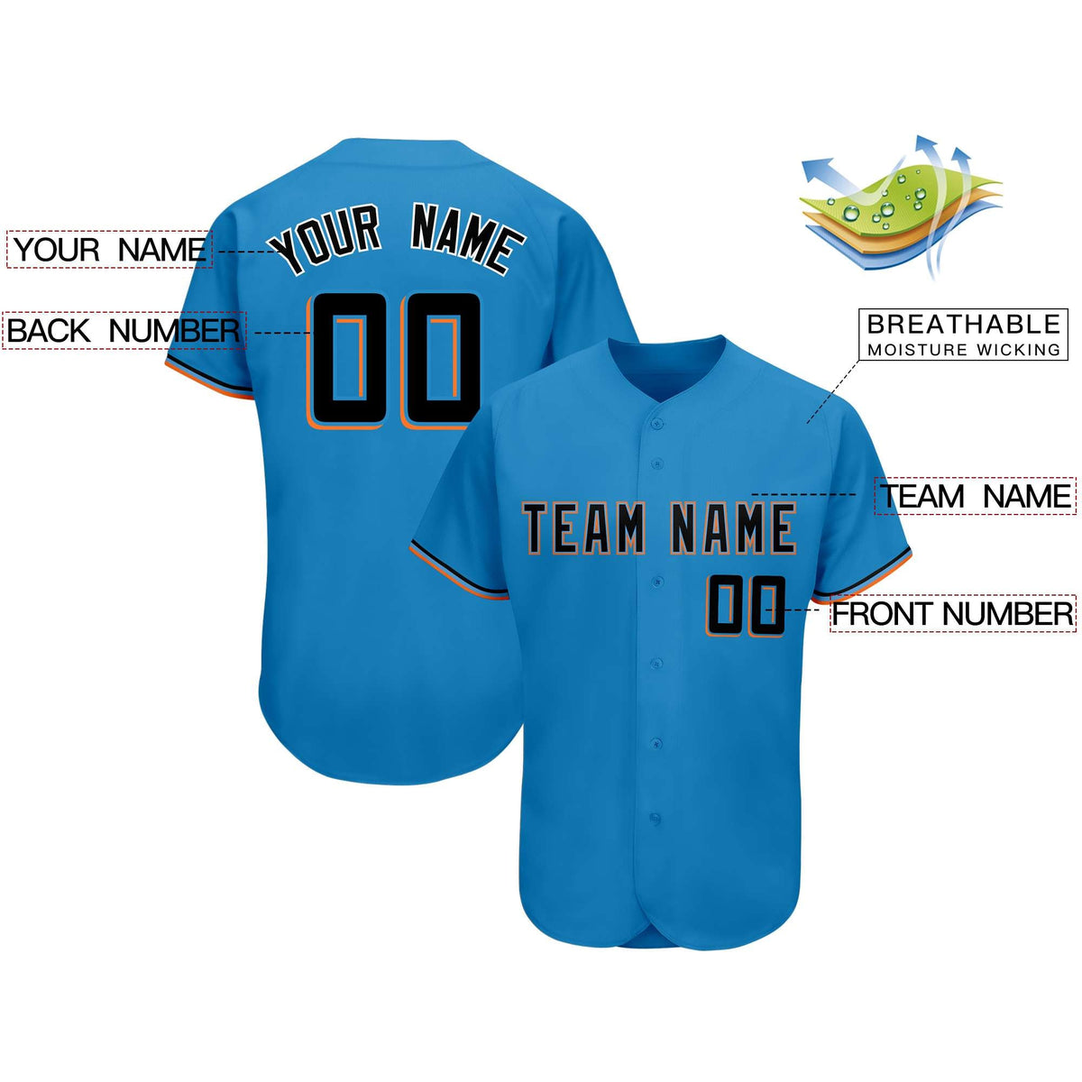 Custom Powder Blue Team Classic Style Authentic Baseball Jersey