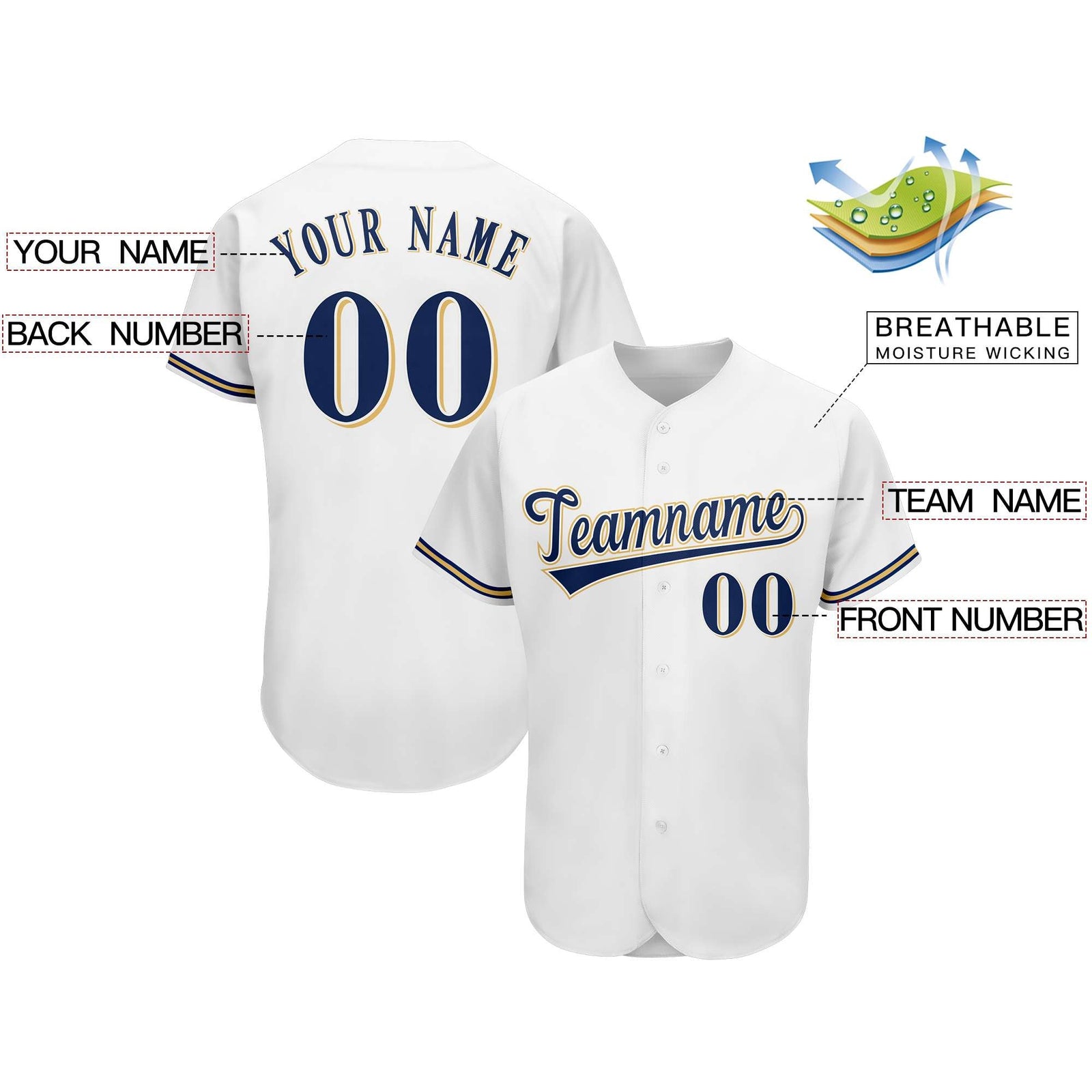 Custom White Team Classic Style Authentic Baseball Jersey