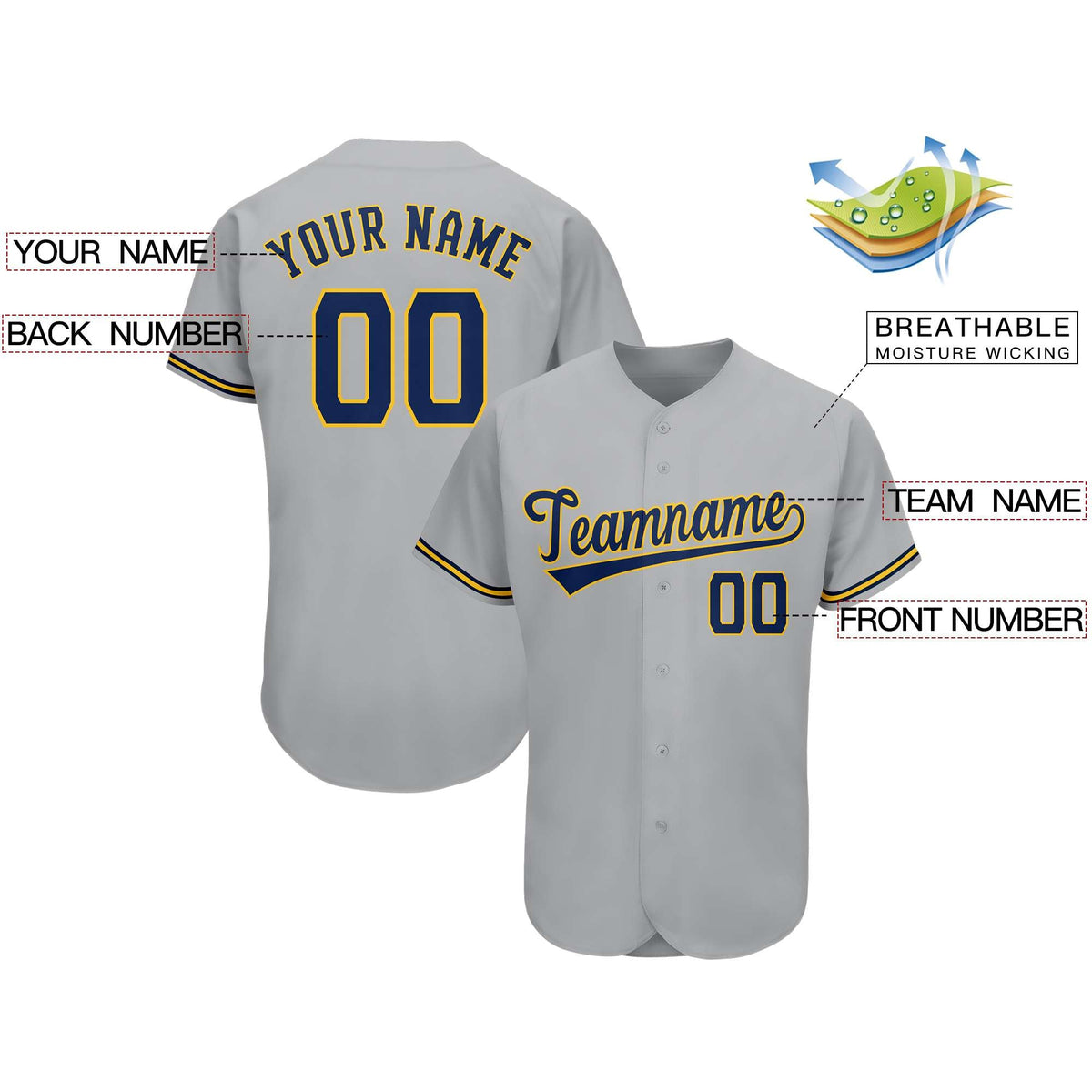 Custom Gray Team Classic Style Authentic Baseball Jersey
