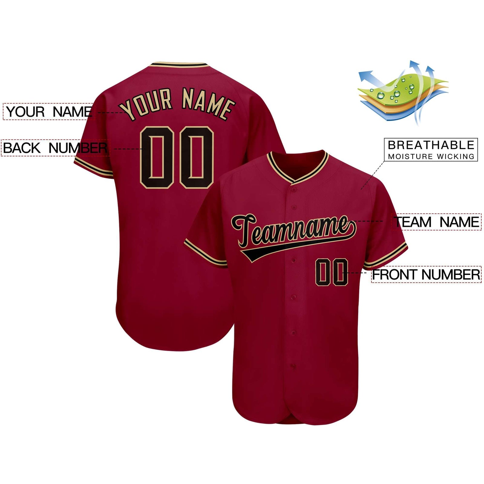 Custom Crimson Team Classic Style Authentic Baseball Jersey