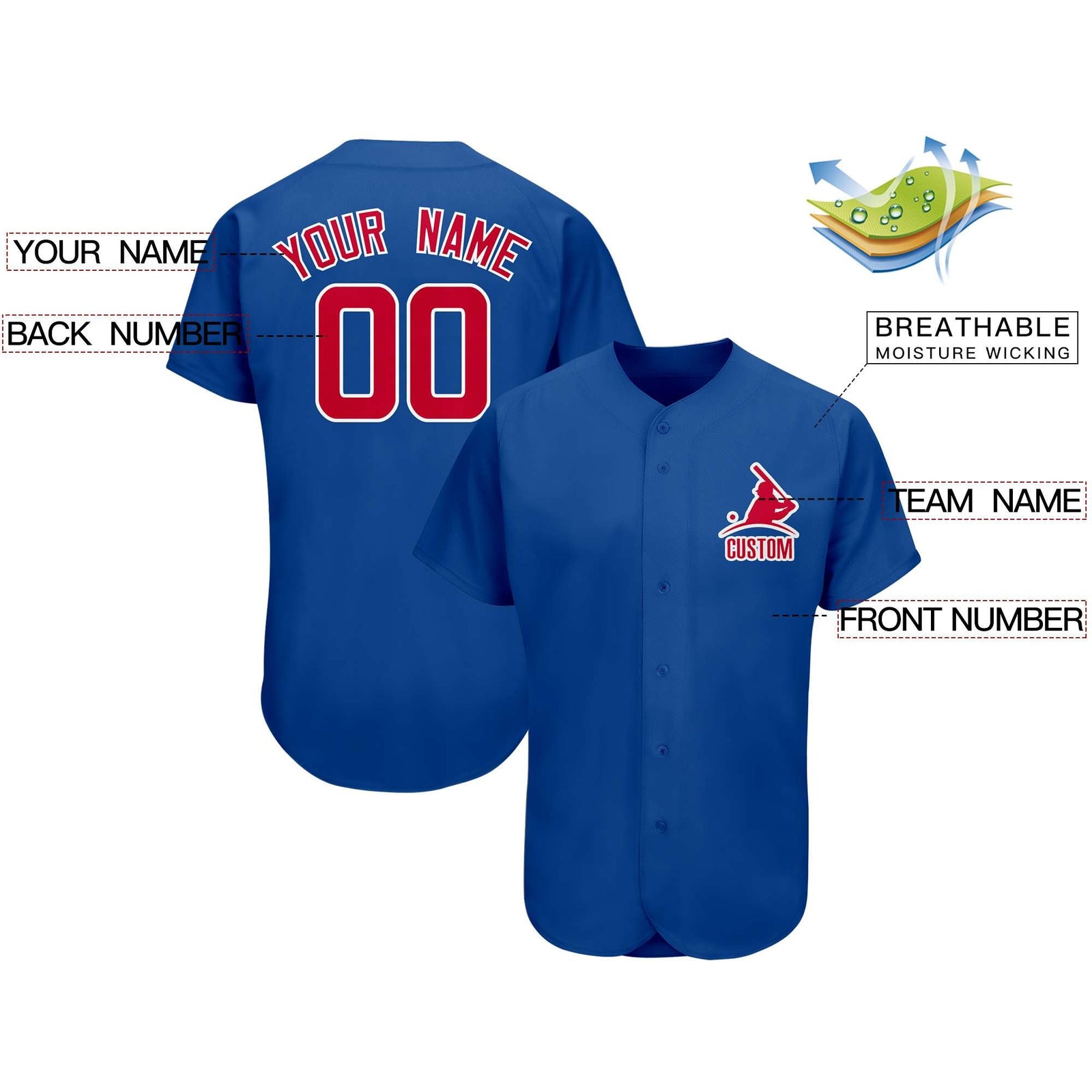 Custom Royal Team Classic Style Authentic Baseball Jersey