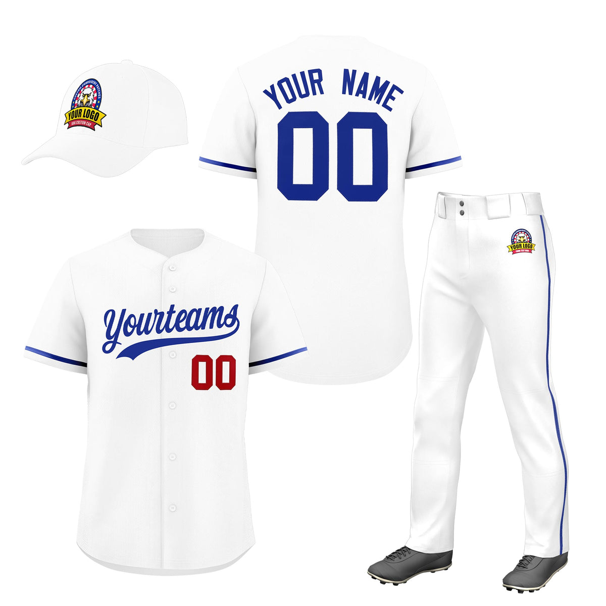 Custom White Royal Blue Classic Style  Baseball Uniform Jersey/Pants/Hat Package For Team |KXKSHOP
