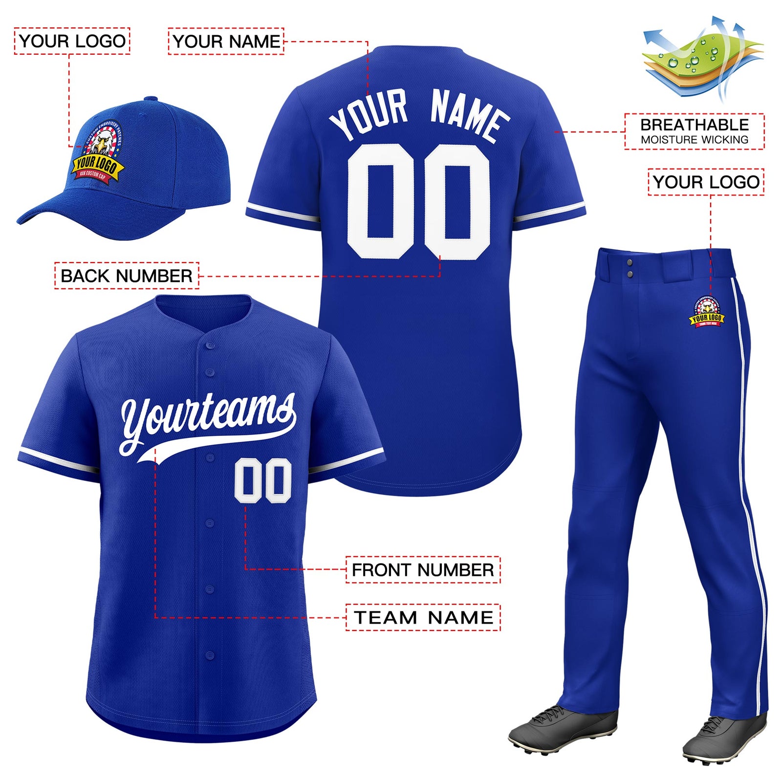 Custom Royal Blue White Classic Style  Baseball Uniform Jersey/Pants/Hat Package For Team |KXKSHOP