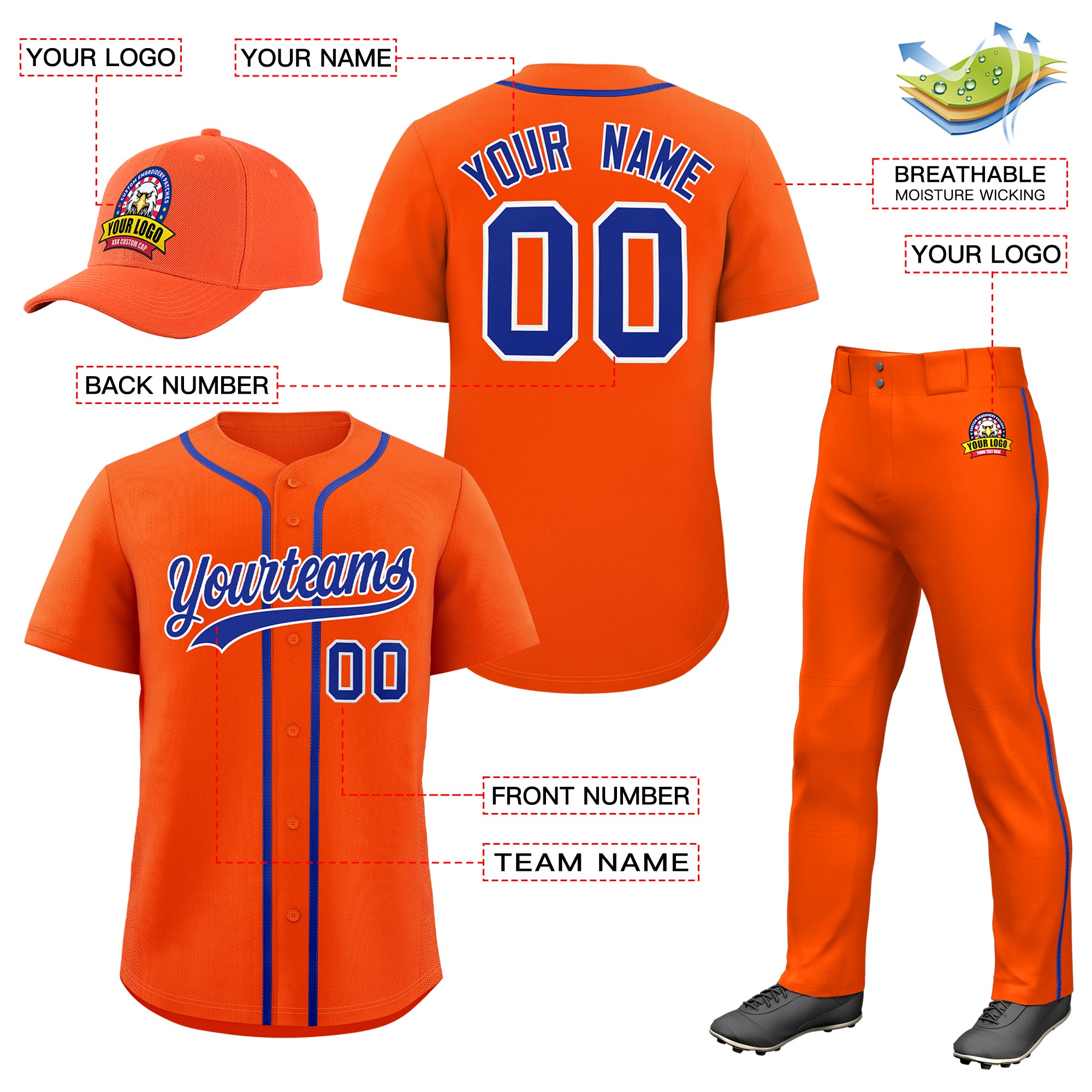 Custom Orange Royal Blue Classic Style  Baseball Uniform Jersey/Pants/Hat Package For Team |KXKSHOP